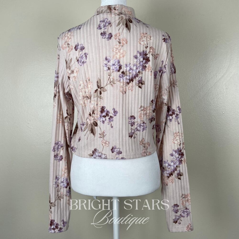 Rare Floral Cropped Mock Neck Ribbed Top Long Sleeve ASO Enid Sinclair Wednesday - Picture 6 of 11
